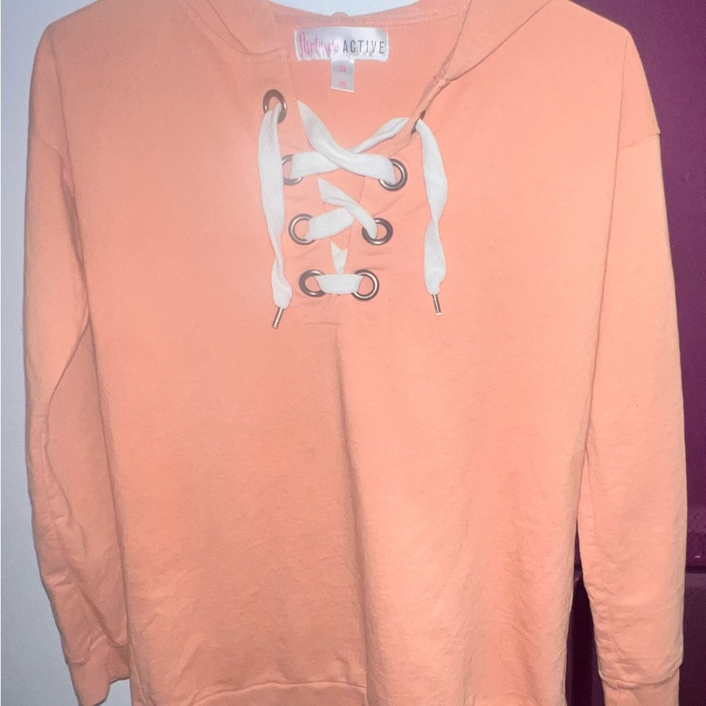 Flirtitude Active USA Orange Tie Front 3/4 Sleeve Hoodie